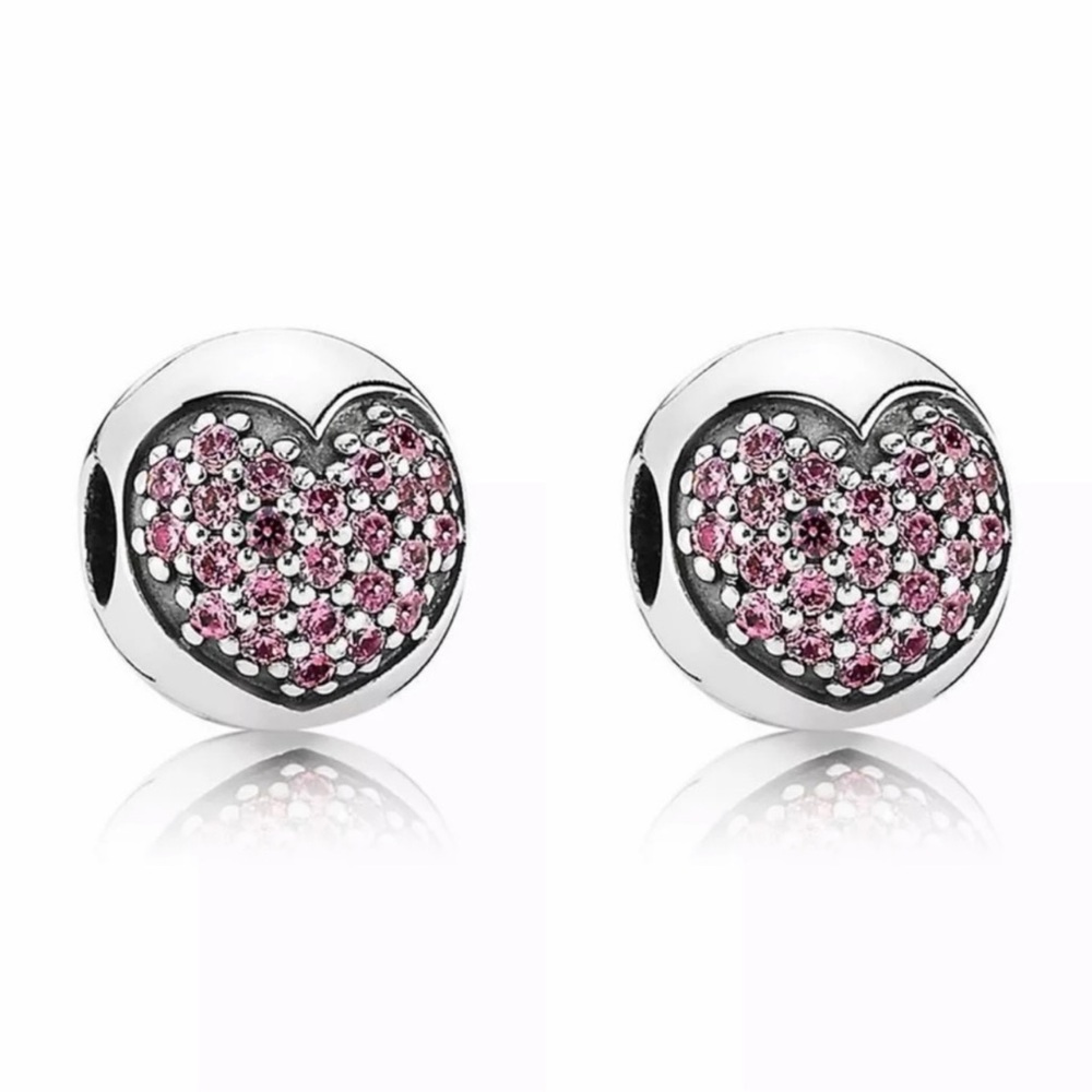 Set of 2 Pandora Pink Pave Heart Clips